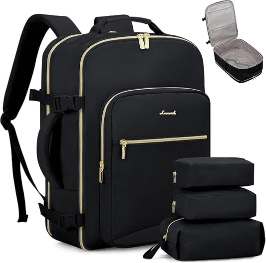 LOVEVOOK Travel Backpack for Women & Men 50L,Airline Approved Carry On Backpack Travel Essentials,TSA Carry on Luggage,Waterproof Personal Item Travel Bag,Suitcase with 3 Packing Cubes,Black-Black by LOVEVOOK