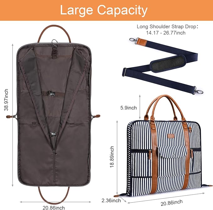 S-ZONE Carry on Garment Bag for Business Travel Canvas Leather Men Suit Cover | Leather Handle Straps, Multi-Pocket, Removable Shoulder strap, Trolley Sleeve, for Gym or Daily Use - Image 5