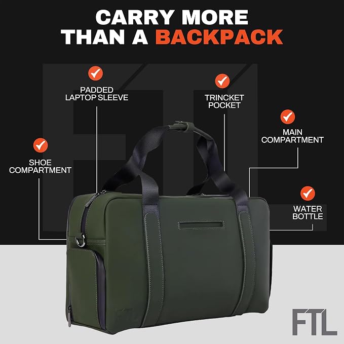The FTL Lite Mens Gym to Office Bag - 17L Briefcase Gym Bag Hybrid with Shoe Compartment & 16" Laptop Sleeve - Executive Daily Carry & Overnight Duffel for Athletic Business Pros - Abbot Green - Image 5