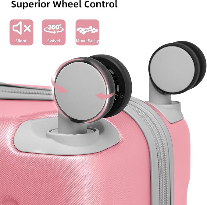 6 Piece Luggage Set Hard Shell - Pink Expandable Suitcases with Spinner Wheels and Duffel Bags for Family Travel, Durable Carry On Luggage Sets with Lock for Women and Girls - Image 4