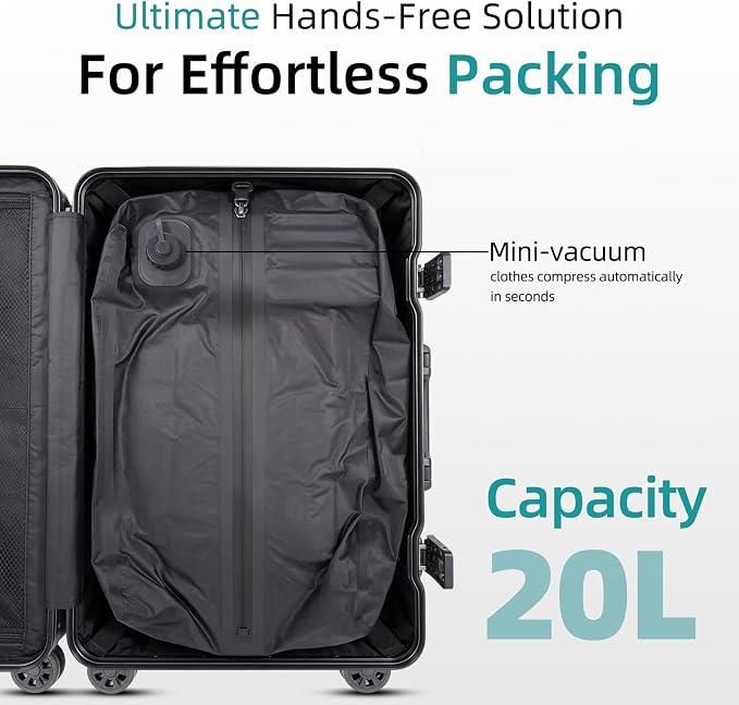 One-Touch Vacuum Compression Travel Bag for Carry-on Suitcase and Backpack, Reusable & USB-C Rechargeable Pump-Free Waterproof Space Saver Vacpack (1PC Black) - Image 4