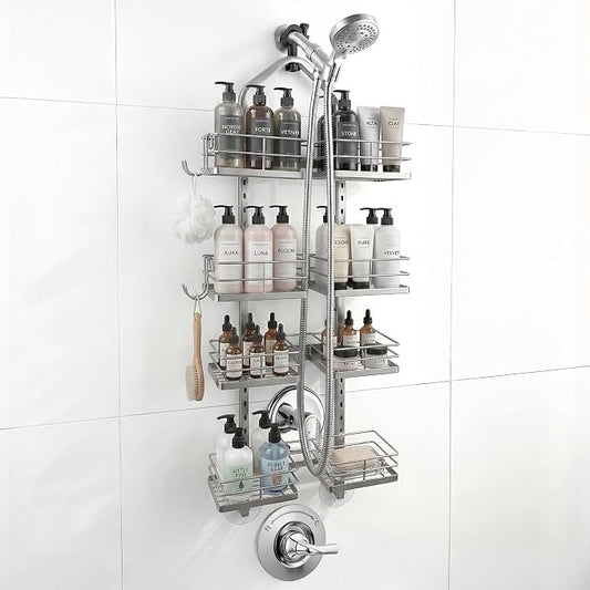 4-Tier Hanging Shower Caddy for Handheld Showerhead, Heavy-Duty Stainless Steel with Dual-Rotating Clamp, Silver by YTYLSJ