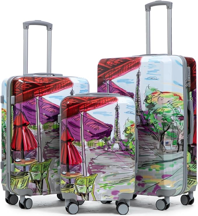 3-Piece Luggage Set 20/24/28’’ Hard-shell with 360° Spinner Wheels, Gradient Color Suitcase with Combination Lock, Lightweight PC Material, (Stamp) by LUCCALILY
