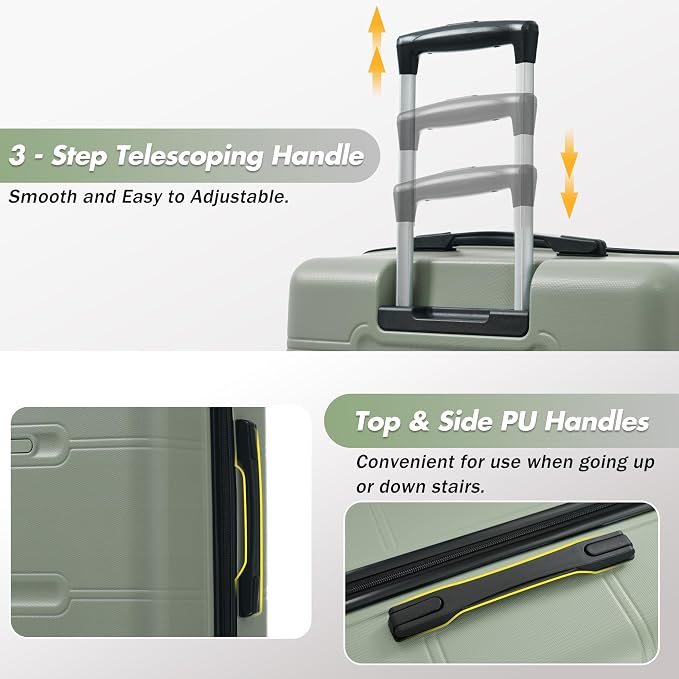Merax Luggage Set,6 Piece Suitcase with Bags,Lightweight Carry on Luggage | 14/20 IN Airplane Approved,24/28IN Hardside Suitcase with Double Spinner Wheels Handle Password Lock,Light Green - Image 4