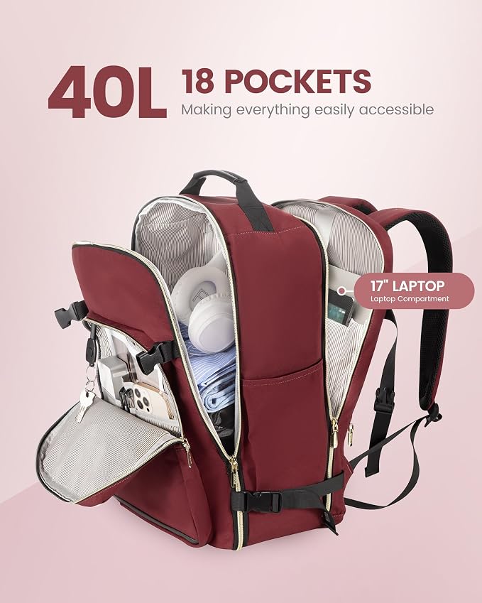 LOVEVOOK 40L Travel Backpack Flight Approved Carry on Backpack,3 Packing Cubes,Waterproof Personal Item Travel Bag,TSA Carry on Luggage Suitcase Travel Essentials,Gifts for Women & Men,fits 17" Laptop - Image 3