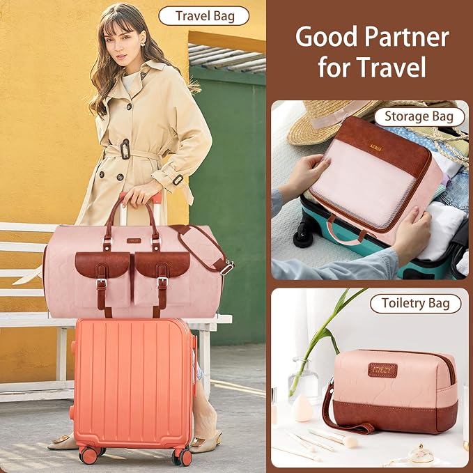 Garment Duffel Bag for Travel - ITIEZY Convertible Carry on Garment Duffel Travel Bag for Women Men Large Weekender Bag with Shoes Pouch 2 in 1 Hanging Suit Travel Duffel Bag 3pcs Set - Image 2