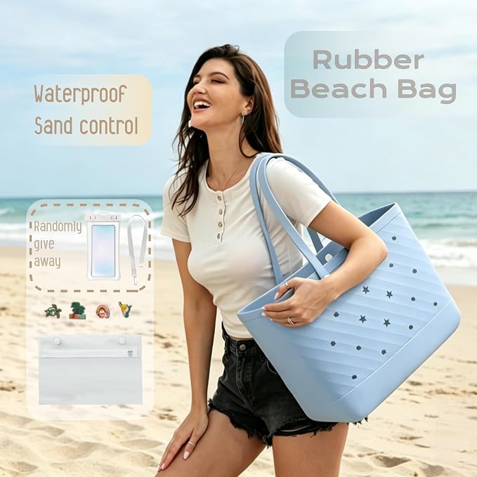 Rubber Tote Bag Extra Large & Medium, Waterproof Beach Bag for Women Men, Pool Travel Swim Silicone Tote - Image 4