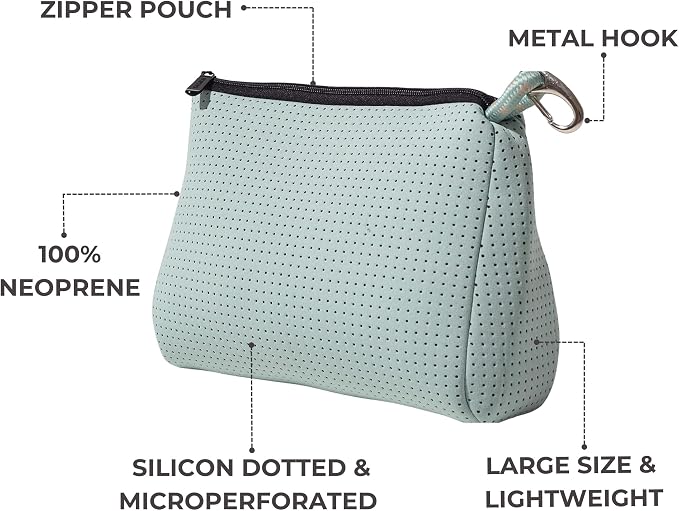 POPUPS Large Makeup Bag with Zipper - Waterproof Neoprene Cosmetic Bag 7.7 x 10.75 x 5 inches - Pouch Minty Green - Image 4