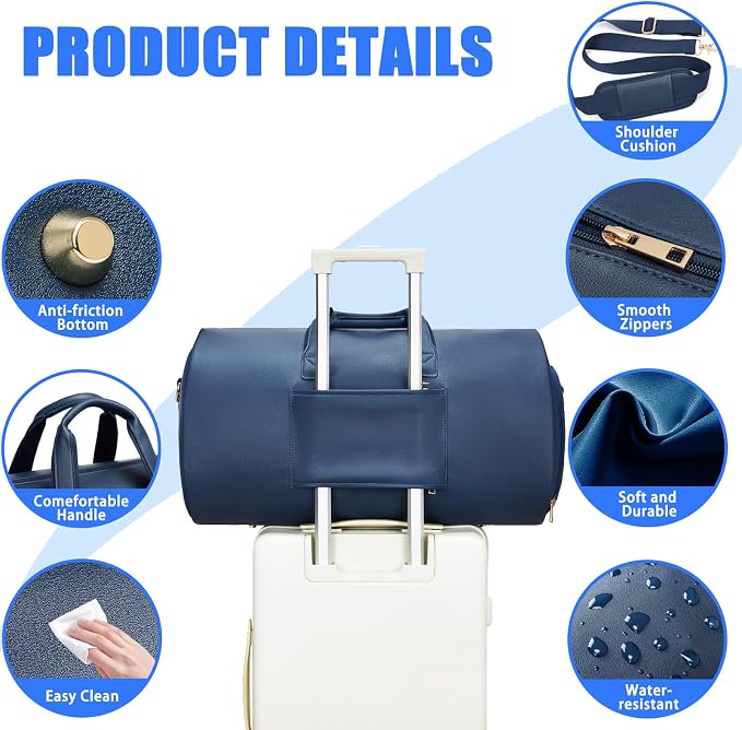 Leather Garment Bag，Convertible Garment Duffel Bag for Travel Mens Suit Bag 2 in 1 Waterproof Foldable Carry on Garment bag with Shoulder Strap Weekender Bag with Shoe Pouch - Image 5