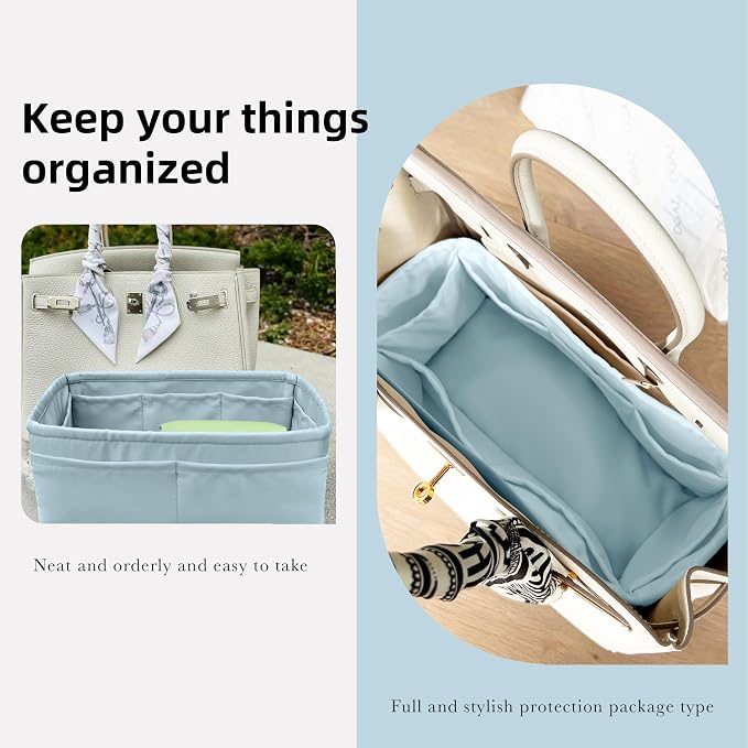 DGAZ Silk Purse Organizer Insert for Birkin Bag(Azure,BK45) | Soft and Lightweight,Perfect Fit,Multi-pocket Storage,Bag Protector,Luxury Bag Care,Handmade,for Smooth Bag Organizer - Image 8