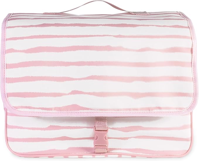 kate spade new york Hanging Toiletry Bag, Goddess Stripe | 8.5" x 12.75" x 6" Travel Organizer with Gold Hook, 2 Large Bottle Compartments, Mesh & Clear Pockets, Nylon & Mesh by Unknown