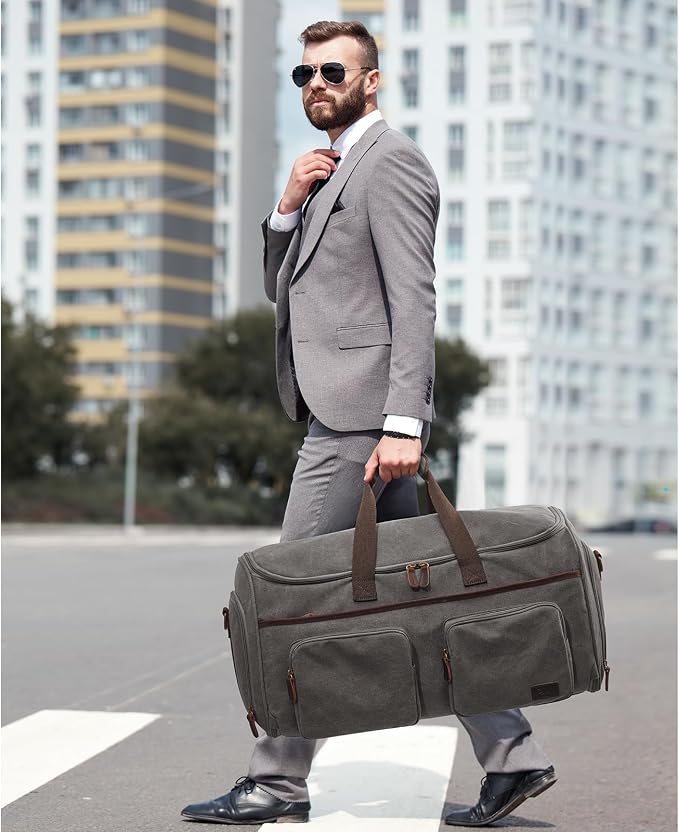 Garment Bag for Travel, S-ZONE Duffle Bag for Men Travel Convertible Suit Bags Carry on Luggage Women Hanging Suitcase Travel Bag with Toiletry Bag | Soft Canvas, Black, Carry-on size, with Toiletry Bag, Adjustable Shoulder Strap, Trolley Sleeve, Shoe ... - Image 2