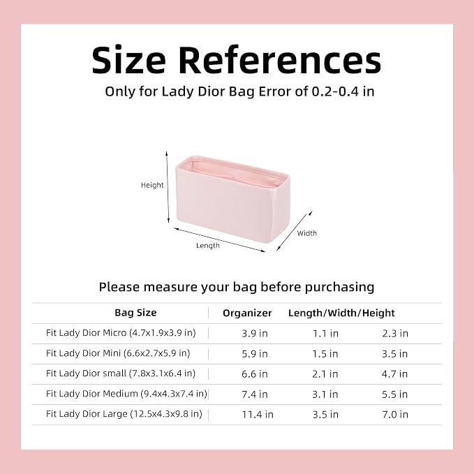 DGAZ Silk Purse Organizer Insert For Lady-Dior Micro/Mini/S/M/L bags，Silky Smooth Bag Organizer，Luxury Handbag & Tote Shaper（Pink，S） | Soft and Lightweight,Perfect Fit,Multi-pocket Storage,Bag Protector,Luxury Bag Care,Handmade,for Smooth Bag Organizer - Image 6