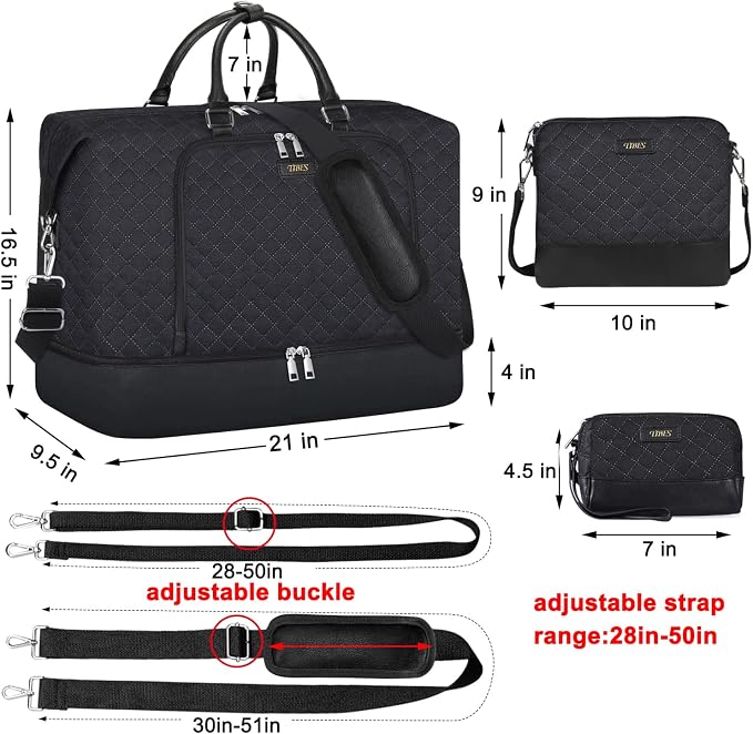 Travel Weekender Bag for Women, 21" Overnight Bag with Shoe Compartment 50L Large Travel Duffel Bag Carry On Tote for Weekend, Overnight, Business Trips, Water Resistant - Image 6