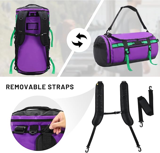 MIER Large Duffle Bag Backpack for Travel Camping Gym Sports, 45L/60L/90L | Water Resistant, Convertible Duffel, Detachable Backpack Straps, Shoe Compartment, Heavy-Duty Tarpaulin, 3 Sizes - Image 2
