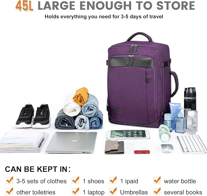 LOVEVOOK Carry on Backpack, 45L Large Travel Backpack for Women Airline Approved, Expandable Large Suitcase Backpacks With 4 Packing Cubes, Aer Travel Pack 3, Water Resistant Weekender Bag - Image 6