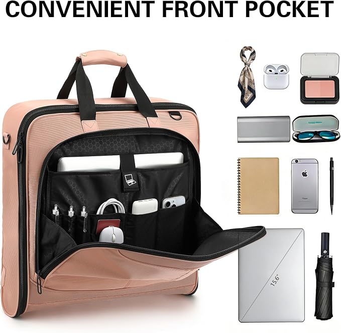 Travel Garment Bag Carry on Suit Bag for Women 51'' Waterproof Garment Bags Dress Bag for Travel Business Hanging Suitcase Luggage Bag with Shoulder Strap free shoe bag Fit 15.6'' Laptop, Pink - Image 3