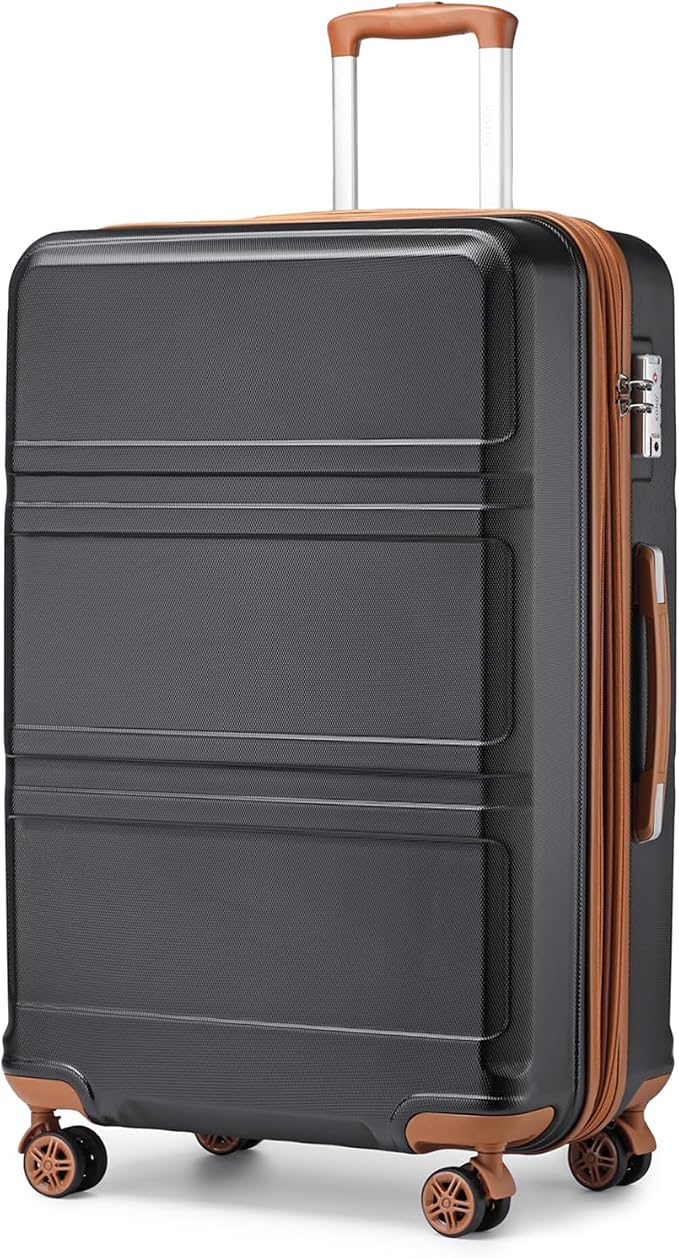 Kono 28 Inch Luggage Expandable Suitcase with Spinner Wheels TSA Lock | Lightweight PC+ABS Hardside Large Checked Luggage Durable Rolling Suitcase Apricot Black by Kono