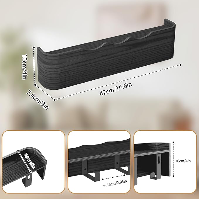 Wall Mounted Coat Rack with Shelf, Wooden Entryway Organizer with Hidden Metal Hooks for Hanging Coats Bags Keys, Modern Floating Shelf for Hallway Bathroom - Image 2