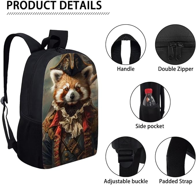 17 Inch Animal Pattern School Backpack And Lunch Box Set for Kids Lightweight Red Panda Print Backpack for Boys Girls Sturdy School Bag with Insulated Lunchbox Pencil Case Student Bookbag - Image 4