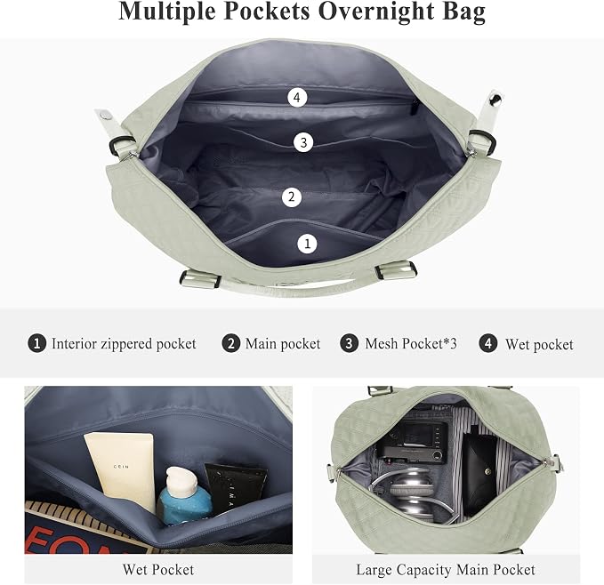Travel Duffel Bag, Carry On Overnight Weekender Bags for Women | Travel Bag with Wet Pocket & Trolley Sleeve, For Spirit Airlines 18x14x8 Personal Item Bag - Image 4