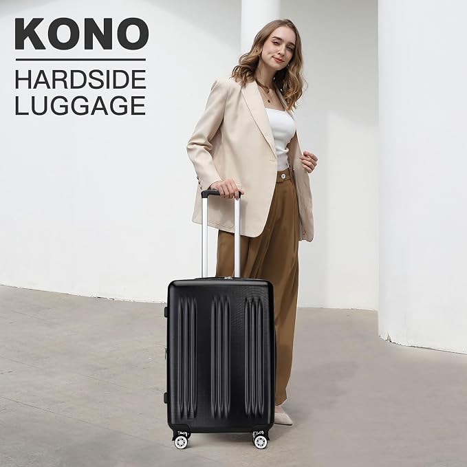 Kono 24 Inch Expandable Luggage with Spinner Wheels Checked Suitcase Black | PC+ABS Hard Shell Suitcase with TSA Lock Scratch and Drop Resistant, 24 Inch Lightweight Medium Luggage for Travel - Image 2