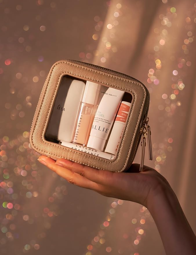 Popvibe Clear Makeup Case Toiletry Bag Travel Medium Clear Cosmetic Bag with Zipper, Make Up Bag Organizer Traveling TSA Approved Transparent Bag Car for Essentials, Mini & Medium, Gold - Image 7