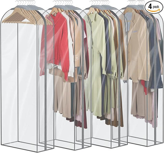 Zilink Breathable Fur Coat Storage Bags 60" Dress Bags for Gowns Long Mink Coat Storage Bag for Hanging Clothes with 10" Gussted Wrinkle Free for Leather Jacket Fur Puffy Dress, Set of 4 by Zilink