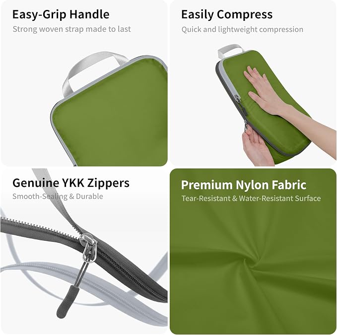 Cipway - 5 Set Compression Packing Cubes for Travel, Ultralight Packing Organizers for Luggage Suitcase & Backpack (Green), L - Image 8