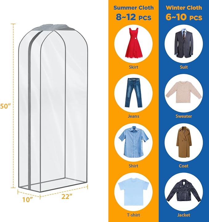 Zilink 10" All Gusseted Clear Garment Bags for Hanging Clothes 50" Hanging Garment Bags for Storage Suit Coat Bags for Closet Storage, 4 Packs - Image 2