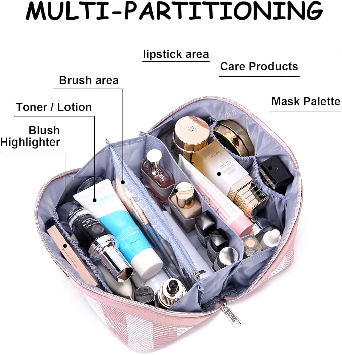 BOYATU Travel Makeup Bag Organizer Cosmetic Bag: 3 Pcs Set Make up Bags for Women with Handle - Waterproof Vegan Leather Toiletry Bags Travel Essentials Pouch with Compartments (F-03-Pink) - Image 5