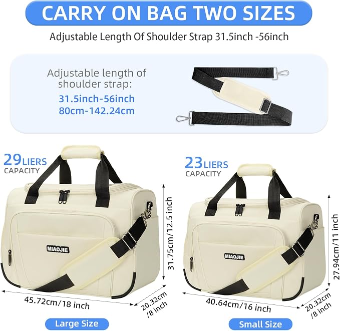 Underseat Carry On Luggage Lightweight Travel Tote Weekender Bag Overnight Duffle Bag for Travel, Travel Essentials Personal Item Travel Bag for Women and Men, Beige-16Inch - Image 3
