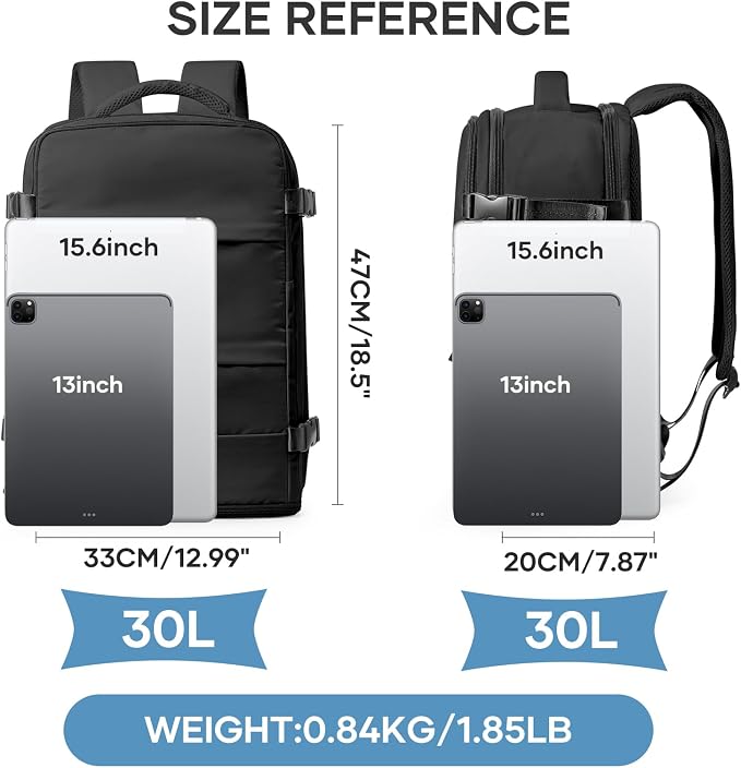 coowoz Travel Backpack For Women Men,Carry On Backpack Flight Approved,Hiking Backpack Water-Resistant Outdoor Sports Rucksack Casual Daypack Fit 15.6 Inch Laptop Shoes Compartment (Black) - Image 3
