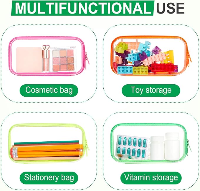 Hoolerry 4 Pcs Hard Clear Zipper Case Makeup Bags Plastic Zipper Pouch Transparent Storage Box Containers for Cosmetics, Snacks, Building Blocks, Puzzles(Clear,7.5 x 3.9 x 2 in,Fluorescent) - Image 7