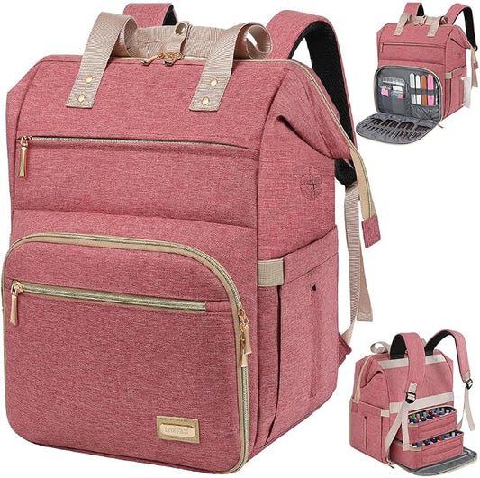 LTINVECK Nail Polish Organizer Case Backpack Holds 70 Bottles (15ml/0.5fl.oz)& Nail Lamp, 2 Layers Detachable Nail Kit Storage Case, Large Travel Nail Supplies Shoulder Bag for Manicure Tools (Pink) by LTINVECKBackpack