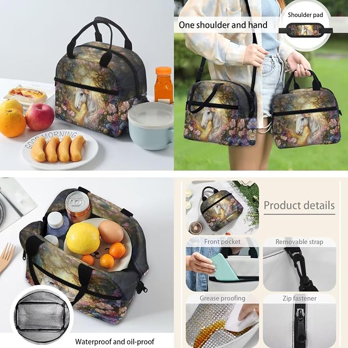 School Backpack for Teens with Leakproof Lunch Box Pencil Box Water Bottle Bag for School, Horse Floral Large Capacity Kids School Bag for Middle School - Image 4