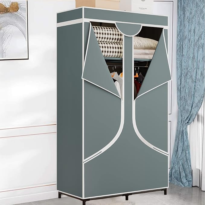 SORCEDAS Portable Wardrobe Closet Storage Organizer Metal Hanging Rack Non-Woven Fabric 34 Inch Grey - Image 3