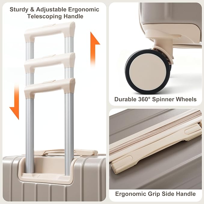 Hardshell Luggage Sets, Lightweight Stripes Suitcases with Spinner Wheels, Light Grey - Image 4