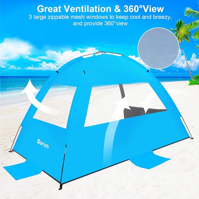 Gorich Beach Tent Sun Shelter for 3/4/6/8/10 Person with UPF 50＋ UV Protection, Lightweight & Easy Setup Beach Shade Canopy, Portable Beach Shade Tent Beach Cabana - Image 4
