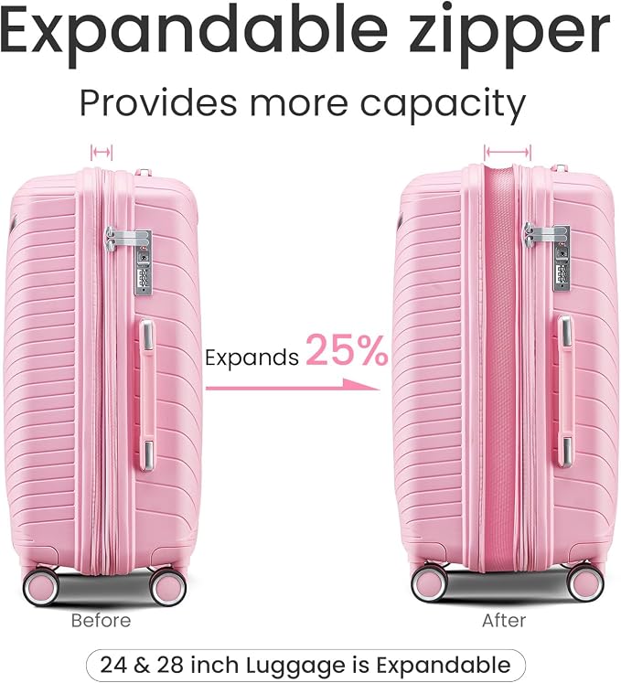 Merax Luggage 4 Piece Set Hardside Expandable Suitcase Set with Case,Travel Luggagewith Spinner Wheels,Airplane Approved Carry On Luggage Sets,Pink1,14/20/24/28 - Image 4