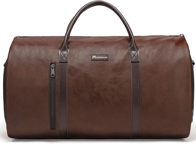 Modoker Convertible Leather Garment Bag, Carry on Garment Bags for Travel, Garment Duffel Bag, Gifts for Men Women Business Waterproof Suitcase Suit Travel Bags, Brown by Modoker