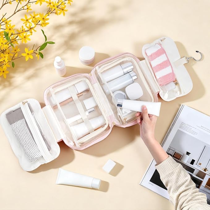 YOOLIFE Travel Toiletry Bag for Women - Hanging Toiletry Bag Makeup Bag, Portable Toiletries Cosmetic Bag, Airplane Travel Essentials Black - K