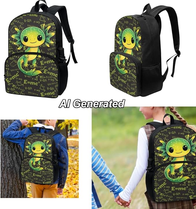 Axolotl Backpack for School Girls 6-8 Large Bookbag Set with Lunch Box Pencil Case Kids School Bag 3Pcs, School Backpack for Elementary, Kids Back to School Season Gifts - Image 3