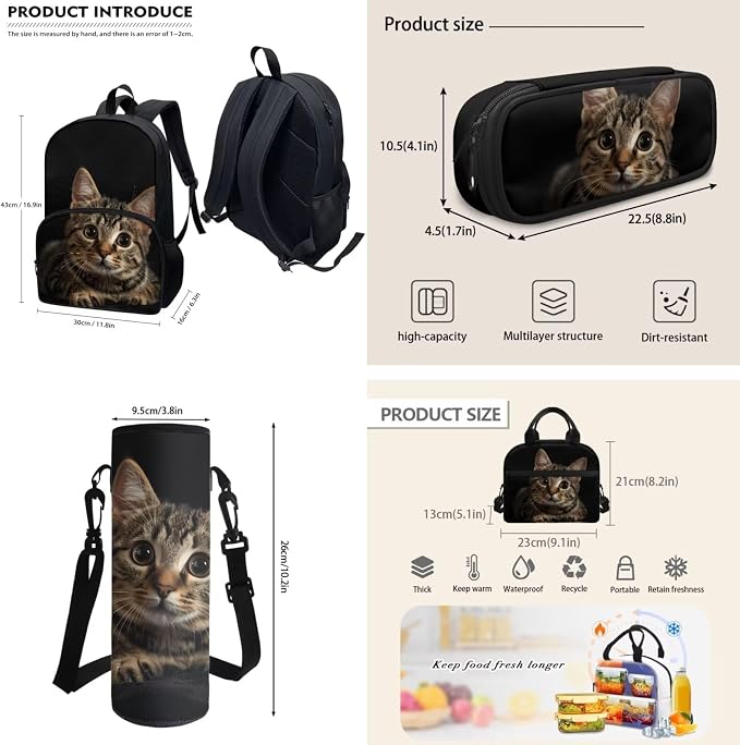 POLERO Cute Cat Backpacks for Cat Lovers Toddler Kindergarten School Bookbag Set 3D Print School Bags with Lunch Box for Girls Boys - Image 3