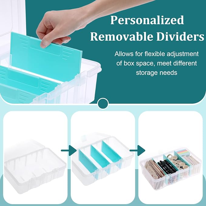 BTSKY Clear Plastic Dividing Storage Box with 4 Compartments Adjustable Storage Bin with Lid Plastic Craft Storage Container Multipurpose Sewing Box Art Supply Organizer, 13.3x8.1x3.4 Inches - Image 4