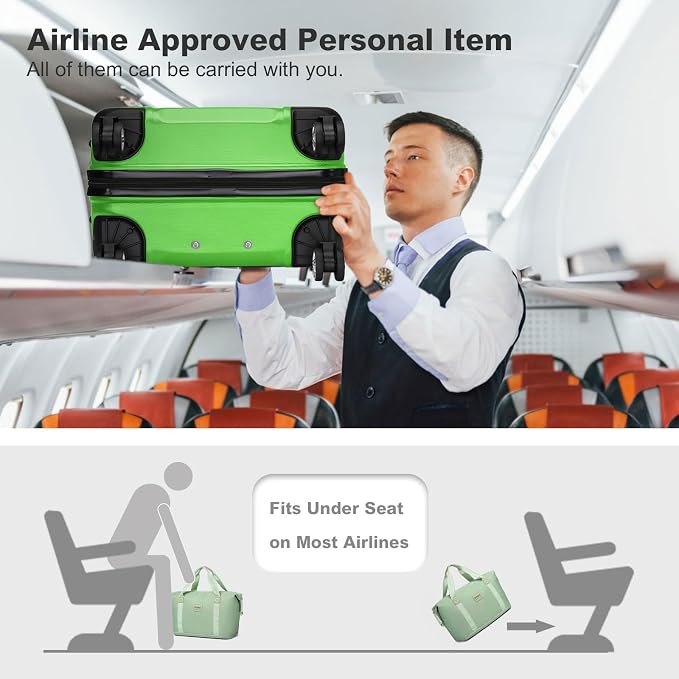 Kono Luggage Set 4 Piece Carry On Hardside Luggage with Spinner Wheels | Lightweight PC+ABS Carry On Suitcase with TSA Lock Apple Green - Image 3