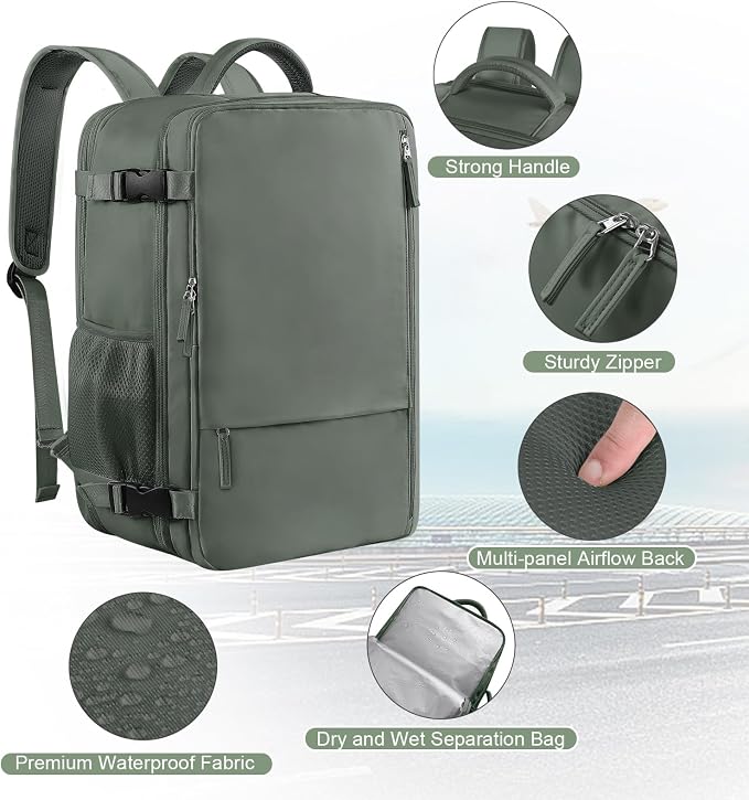 Sinaliy Large Expandable Travel Backpack for Men and Women, 17 Inch Laptop, Waterproof, Casual, College Bookbag, Backpack for Women, as Person Item Flight Approved | Waterproof Large Expandable College Bookbag, as Person Item Flight Approved with Anti ... - Image 5