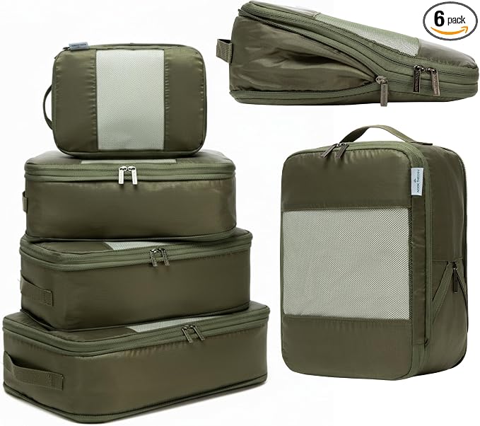 6-Pack Large Compression Packing Cubes for Travel - Lightweight Compression Packing Cube Set, Water-Resistant Luggage Organizer Bags & Suitcase Organizers, Travel Cubes for Carry-On, Checked Luggage by NookTheory