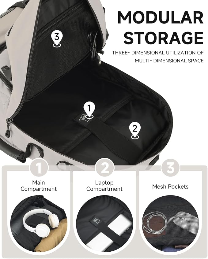 Travel backpack for men,40L Large Carry on Backpack Durable Convertible Duffle Bag with Shoe Compartment Fit for 16 Inch Laptop for travel, camping,Weekender Hiking Beige - Image 8