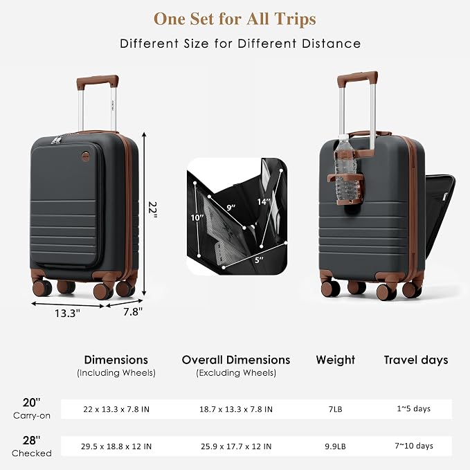 20 Inch Checked Suitcase with TSA Lock Travel Duffel Bag Wet-Dry Toiletry Bag, Black Front-Opening - Image 5